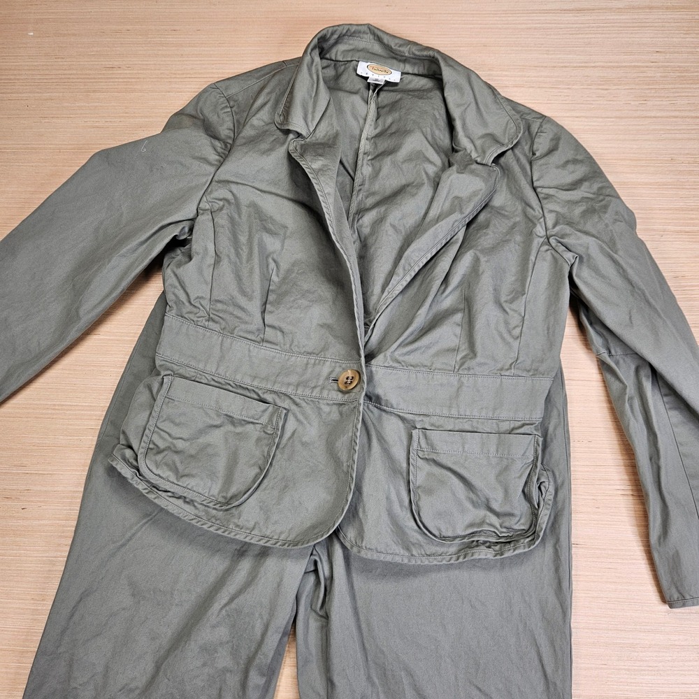 Talbots Pant Suit Women 10P Gray Cotton Blazer Trousers Office Professional